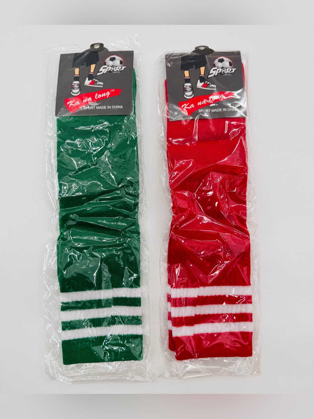 Socks Retro Striped Sport Knee High Socks 2pc Red/Green Christmas Soccer New